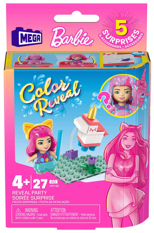 Mega Barbie Color Reveal Reveal Party Building Set with Micro-Doll and Accessories (27 pcs)