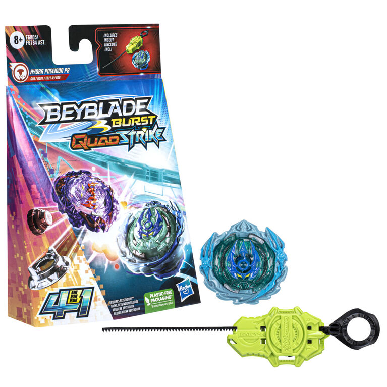 Beyblade Burst QuadStrike Hydra Poseidon P8 Spinning Top Starter Pack, Battling Game Top Toy with Launcher, Kids Toy Set