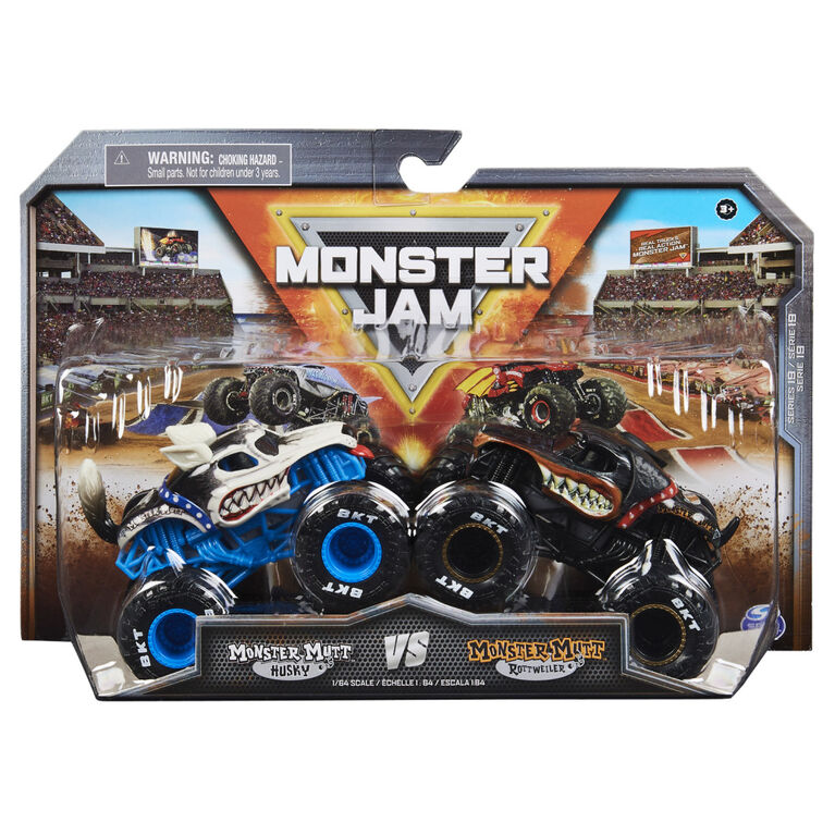 Monster Jam, Official Monster Mutt Rottweiler Vs. Monster Mutt Husky Die-Cast Monster Trucks, 1:64 Scale, Kids Toys for Boys Ages 3 and up