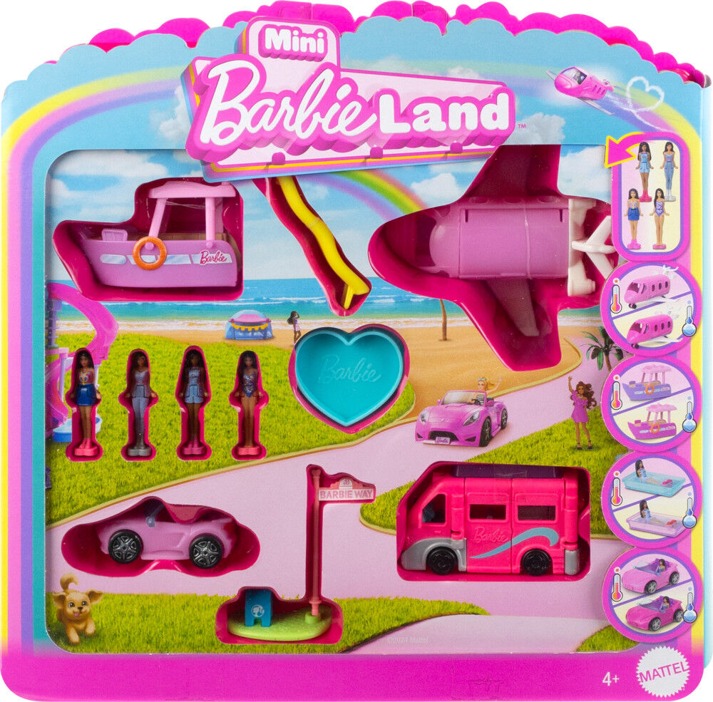 Barbie Mini BarbieLand 4Pack Doll Vehicle Set 4 1.5inch Dolls 4 Iconic Toy Vehicles