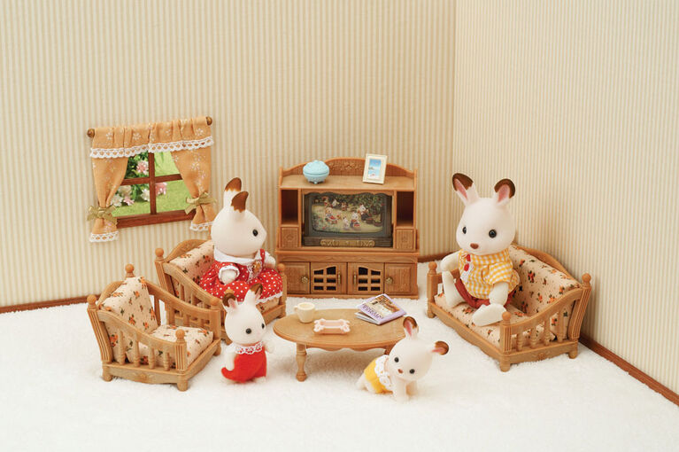 Calico Critters Ensemble de salon confortable, meubles et accessoires de maison de poupée