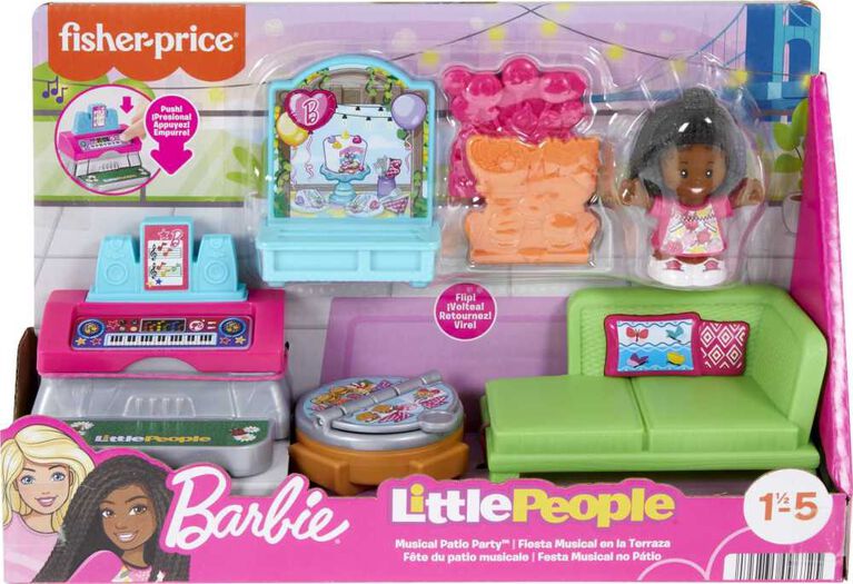 Fisher-Price Little People Barbie Playset for Toddlers, Musical Patio Party, 7 Play Pieces