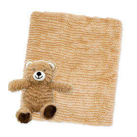 Peluche striée avec couverture mode bébé  Signature : ours beige