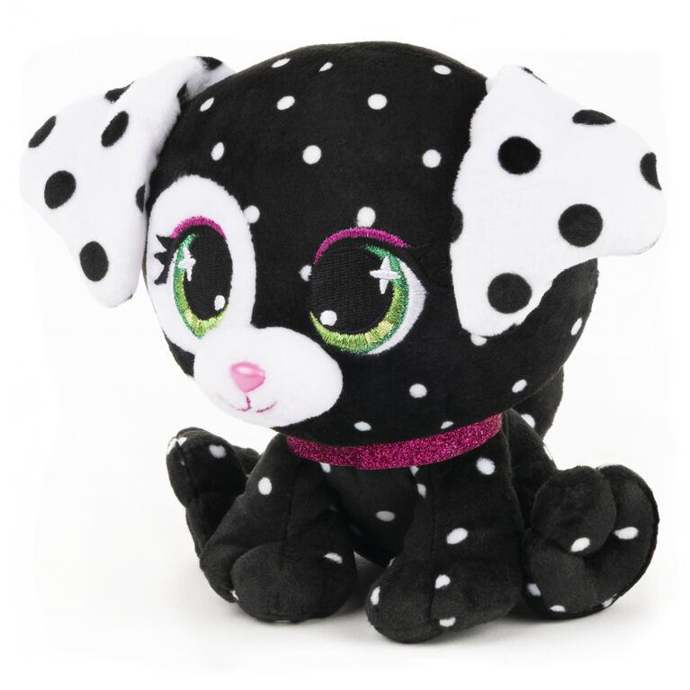 P.Lushes Designer Fashion Pets Dottie Woofington Premium Dog Stuffed Animal Soft Plush with Glitter Sparkle, Black and White, 6"