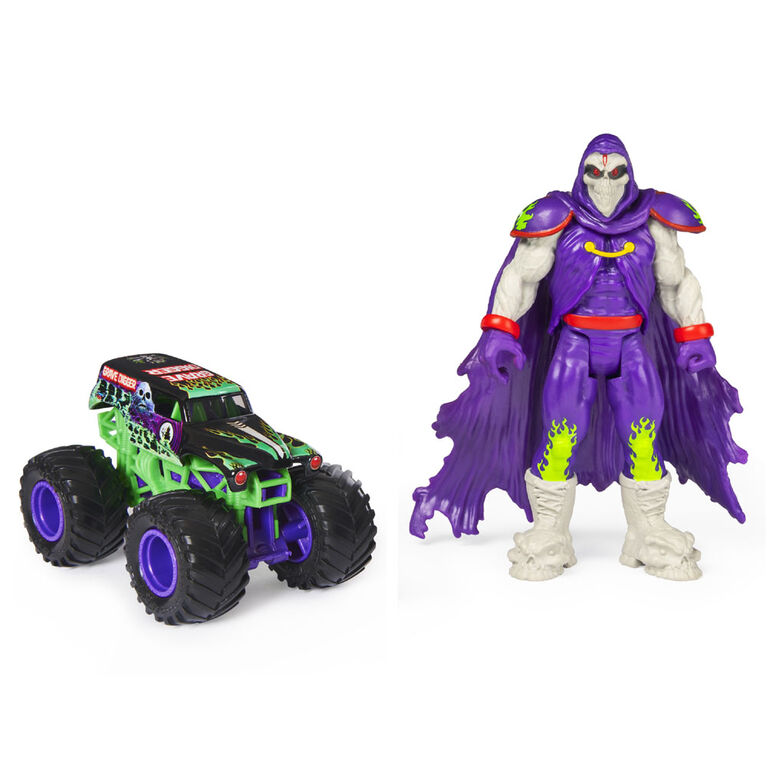 Monster Jam, Official Grave Digger 1:64 Scale Monster Truck and 5-inch Grim Creatures Action Figure (Metallic Purple)