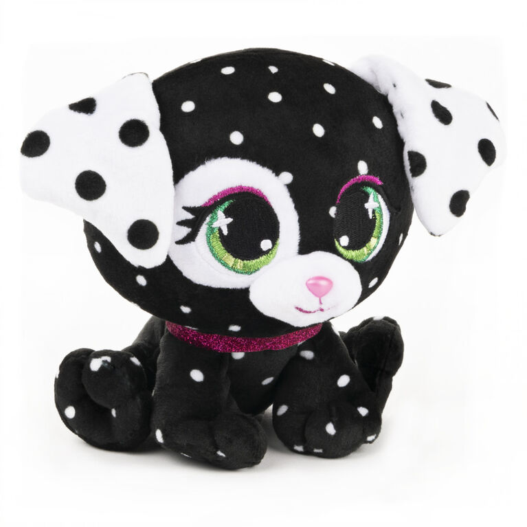 P.Lushes Designer Fashion Pets Dottie Woofington Premium Dog Stuffed Animal Soft Plush with Glitter Sparkle, Black and White, 6"