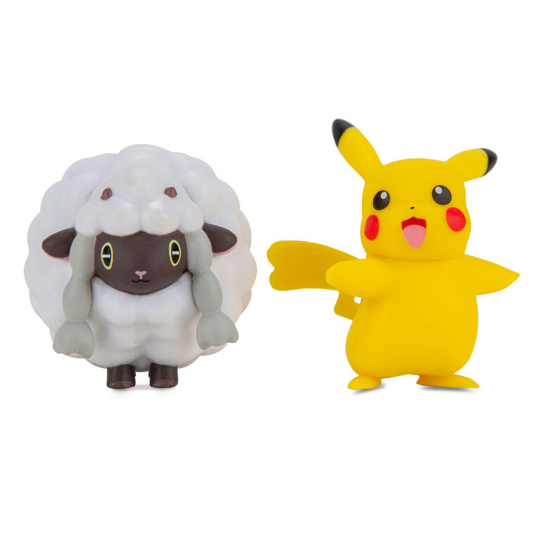 Pokémon - Figurine de combat, paquet de 2 - Pikachu femelle et Moumouton (Wooloo)