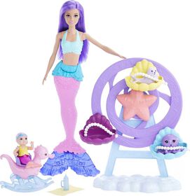 Poup&eacute;e Barbie Sir&egrave;ne - Coffret Soins, b&eacute;b&eacute;s sir&egrave;ne, pieuvre et phoque