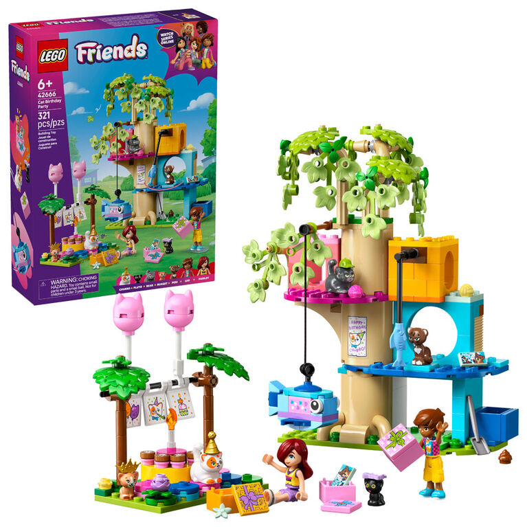 LEGO Friends Cat Birthday Party & Tree House Building Toy - Pretend Play Set for Kids, 6+ - 42666