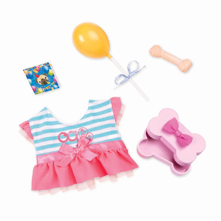 Our Generation, Furry Party Set, Plush Dog Birthday Dress Outfit with Accessories