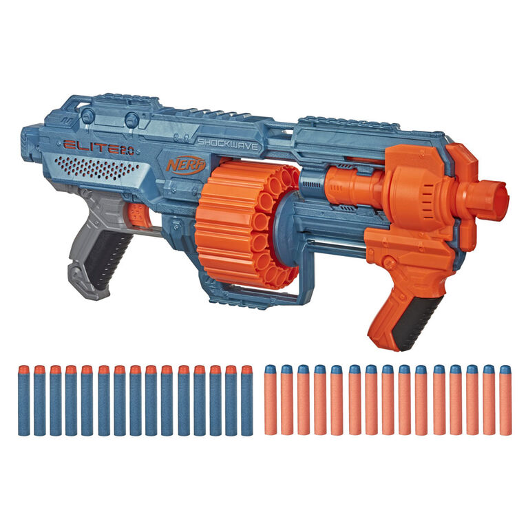 Nerf Elite 2.0 Shockwave RD-15 Blaster, 30 Nerf Darts, 15-Dart Rotating Drum, Pump-Action Fire | Toys R Canada