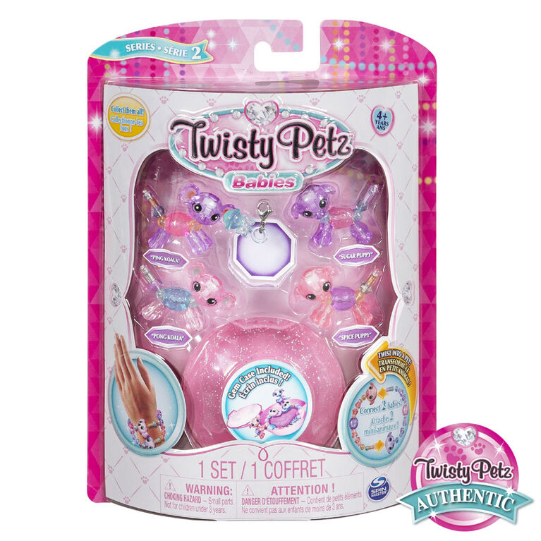 Twisty Petz, Series 2 Babies 4-Pack, Koalas and Puppies Collectible Bracelet and Case (Pink)