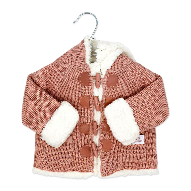 Rock a Bye Baby True Knit Cardigan With Sherpa Lining: Pink 3-6M