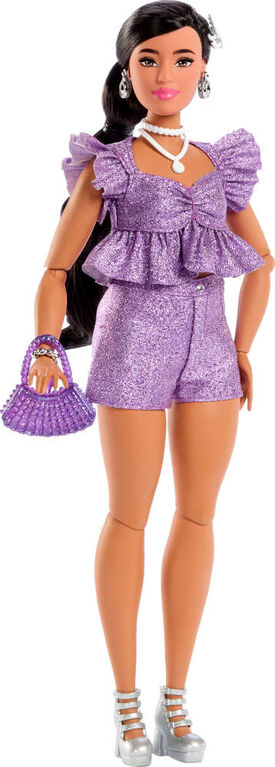 Barbie Deluxe Style Fashion Doll #8 in Metallic Purple Top and Sparkly Shorts with Accessories