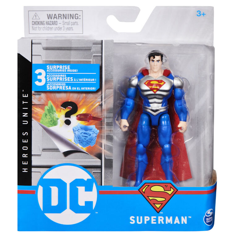 DC Comics 4-inch SUPERMAN Action Figure with 3 Mystery Accessories, Adventure 3