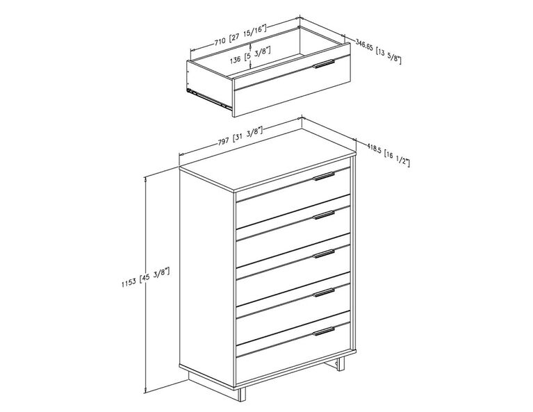 Fynn Commode 5 tiroirs- Chêne gris