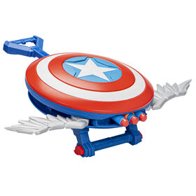 Marvel Mech Strike Mechasaurs, Blaster Redwing Nerf de Captain America, 3 fléchettes, jouet de déguisement de super-héros