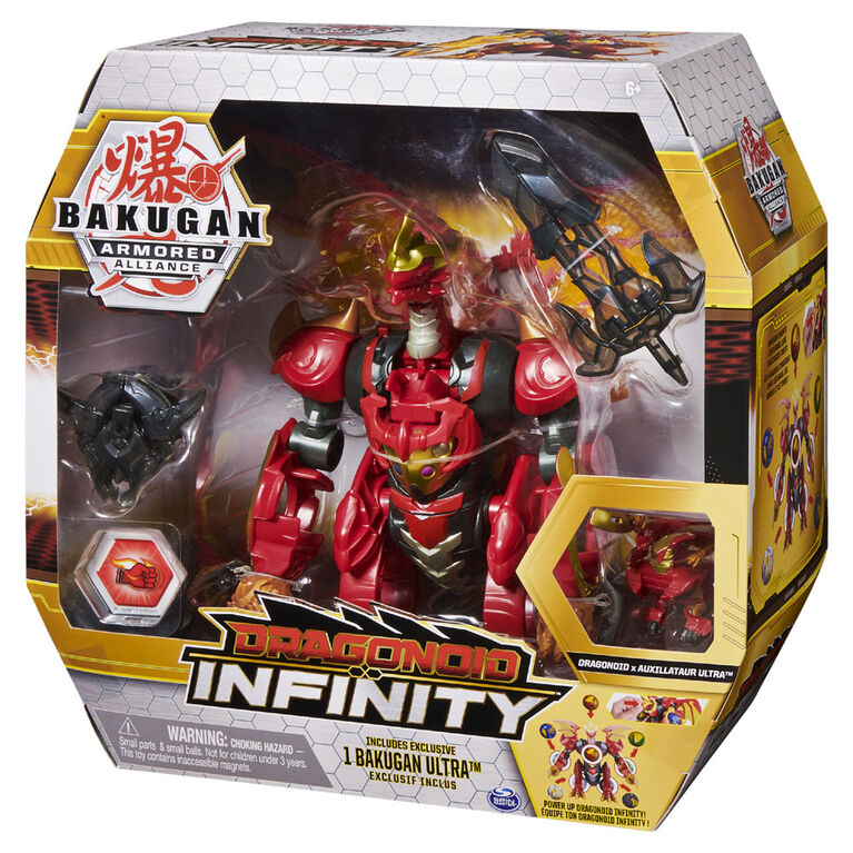 Bakugan, Figurine transformable Dragonoid Infinity avec Bakugan Fusion Ultra exclusif et 10 accessoires d'équipement Baku-Gear