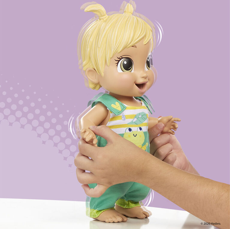 Baby Alive Baby Gotta Bounce Doll, Frog Outfit, Bounces with 25+ SFX and Giggles, Drinks and Wets