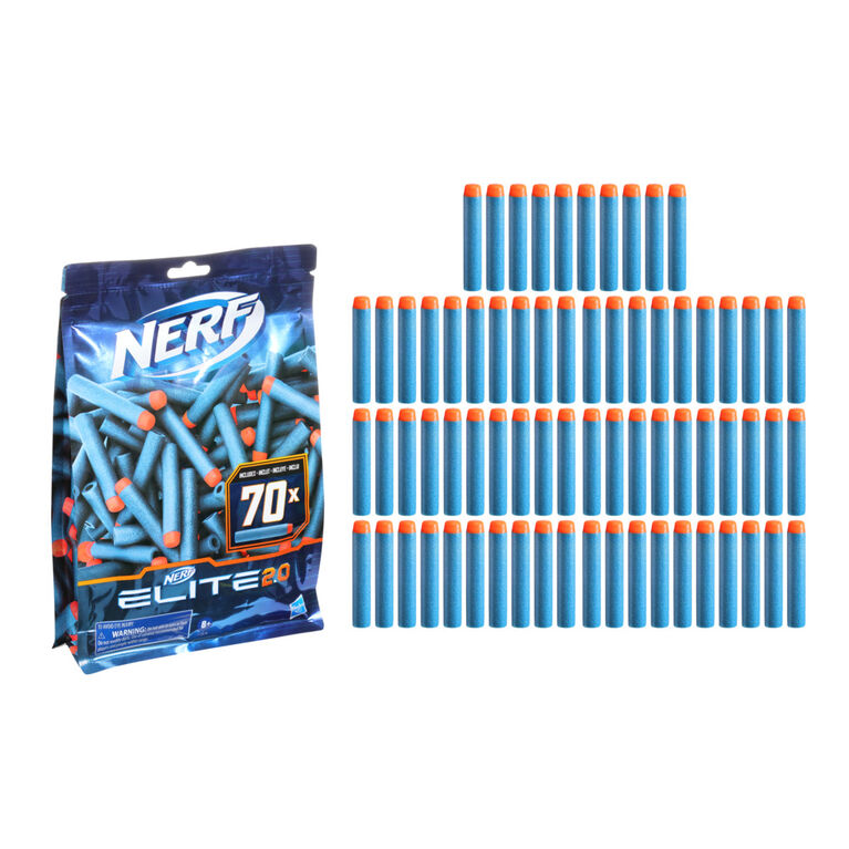 Nerf Elite 2.0, Recharge de 70 fléchettes en mousse Nerf Elite 2.0 officielles, compatibles avec les blasters utilisant les fléchettes Elite