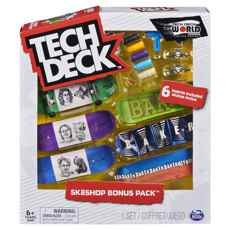 Tech Deck, Sk8shop Fingerboard Bonus Pack, Collectible and Customizable Mini Skateboards (Styles May Vary)