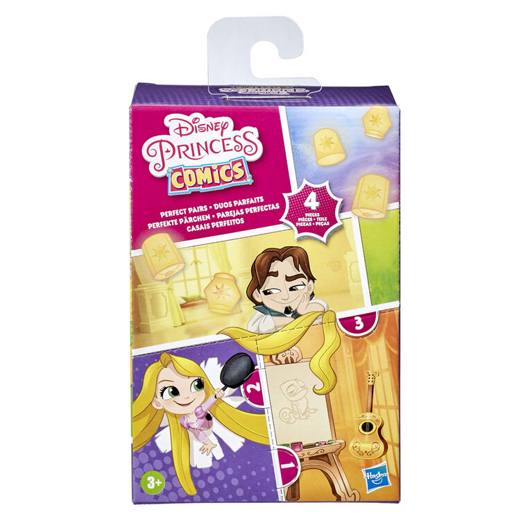 Disney Princess Comics, Duos parfaits Raiponce, jouet Raiponce à déballer, inclut 2 poupées, boîte-présentoir et support-bateau