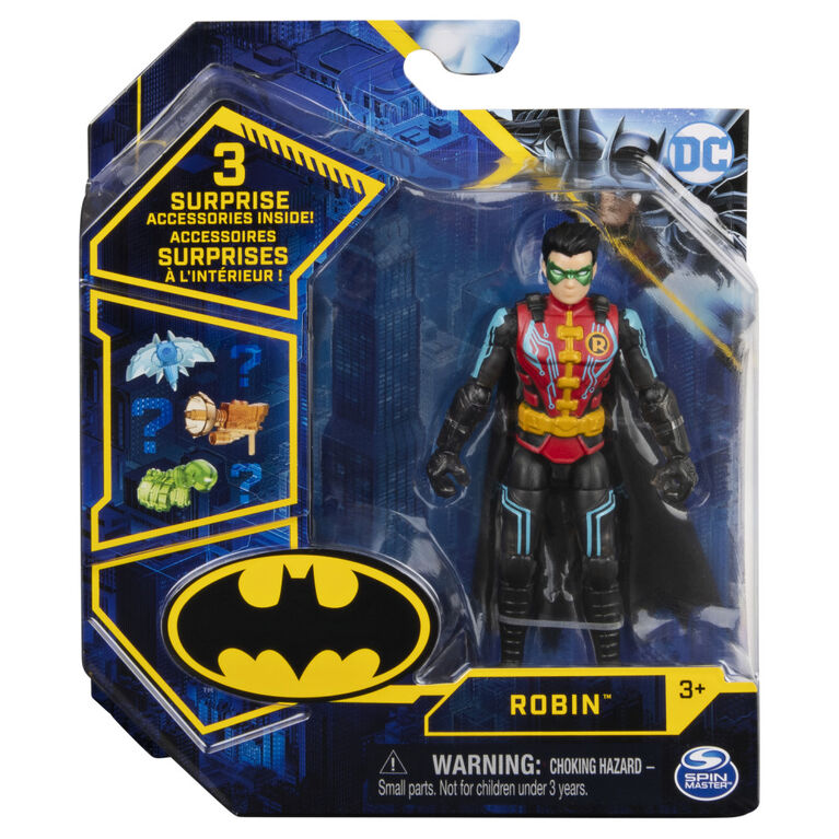 Batman, Figurine articulée Robin de 10 cm avec 3 accessoires mystère