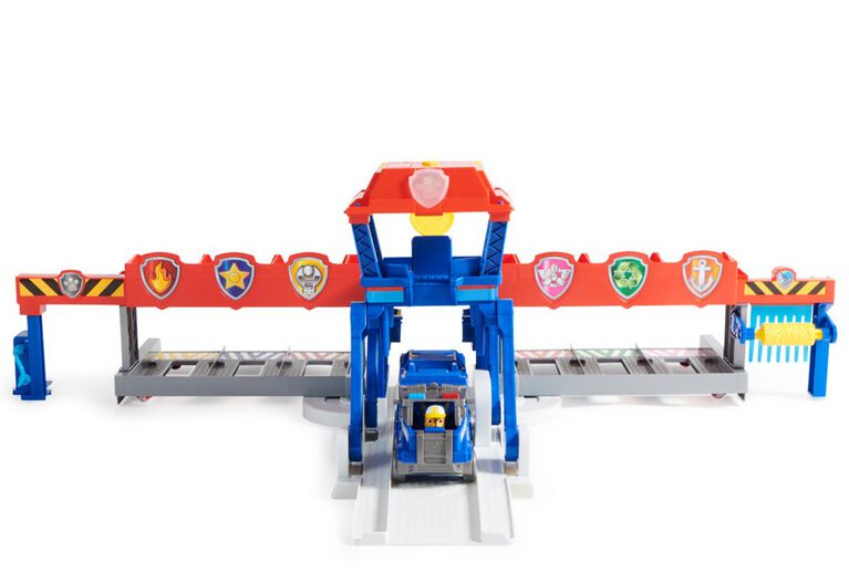 PAW Patrol, Big Truck Pups, Truck Stop HQ, Coffret de jeu transformable de 91,4 cm, figurines articulées, petites voitures, effets sonores et lumineux
