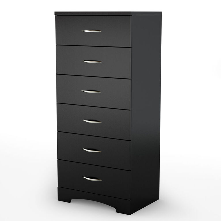 Step One 6-Drawer Tall Lingerie Chest - Rustic Style- Pure Black