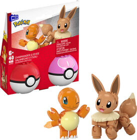 MEGA Pokémon Figurines articulées Salamèche et Évoli, 40 pièces