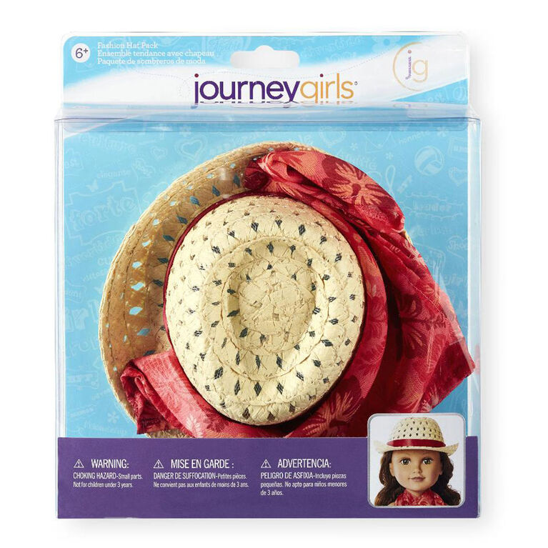 Journey Girls Hawaiian Print Fedora and Sarong Fashion Hat Pack for 18-inch Doll