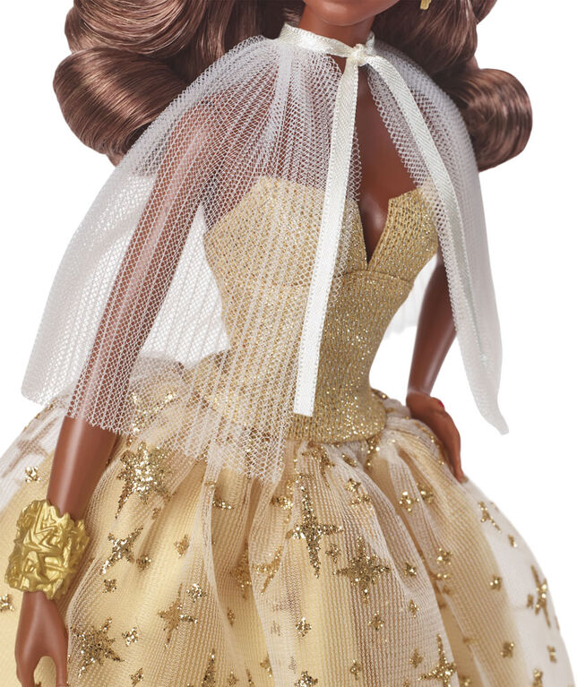 Barbie - Poupée Joyeux Noël 2023, robe dorée