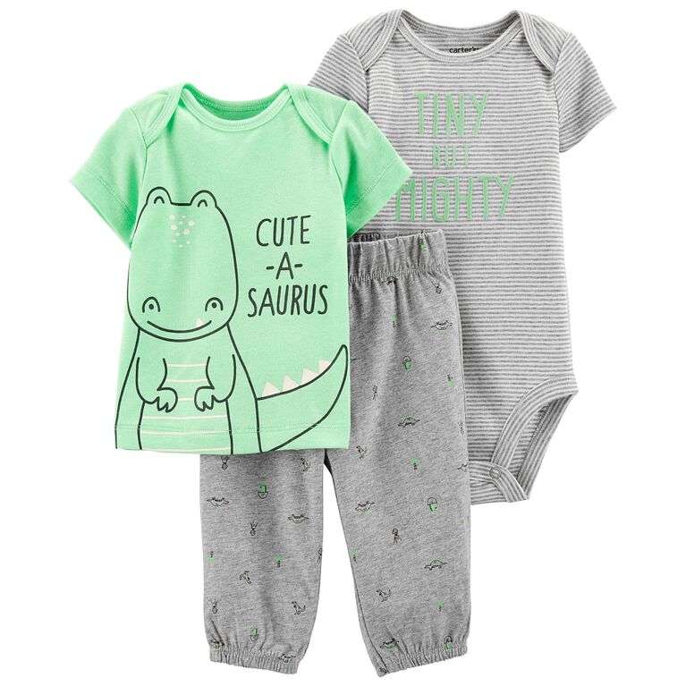 Carter's 3-Piece Dinosaur Pant Set - Green, Newborn