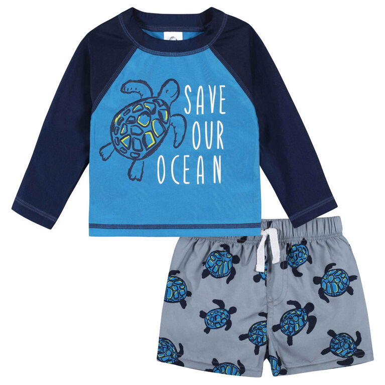 Gerber - Ensemble 2 pièces pour bébé et tout-petit garçon Sea Friends Rash Guard et maillot de bain - 2T