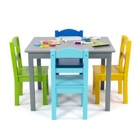 Kids Wood Table & 4 Chairs, Grey/Multi