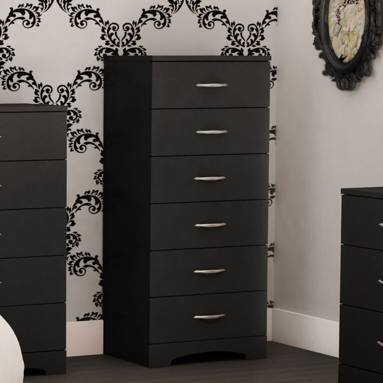 Step One 6-Drawer Tall Lingerie Chest - Rustic Style- Pure Black