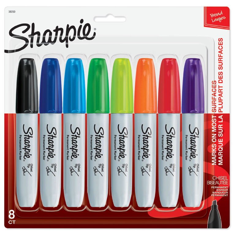 Sharpie marqueur à pointe biseautée, couleurs assorties, paq./8