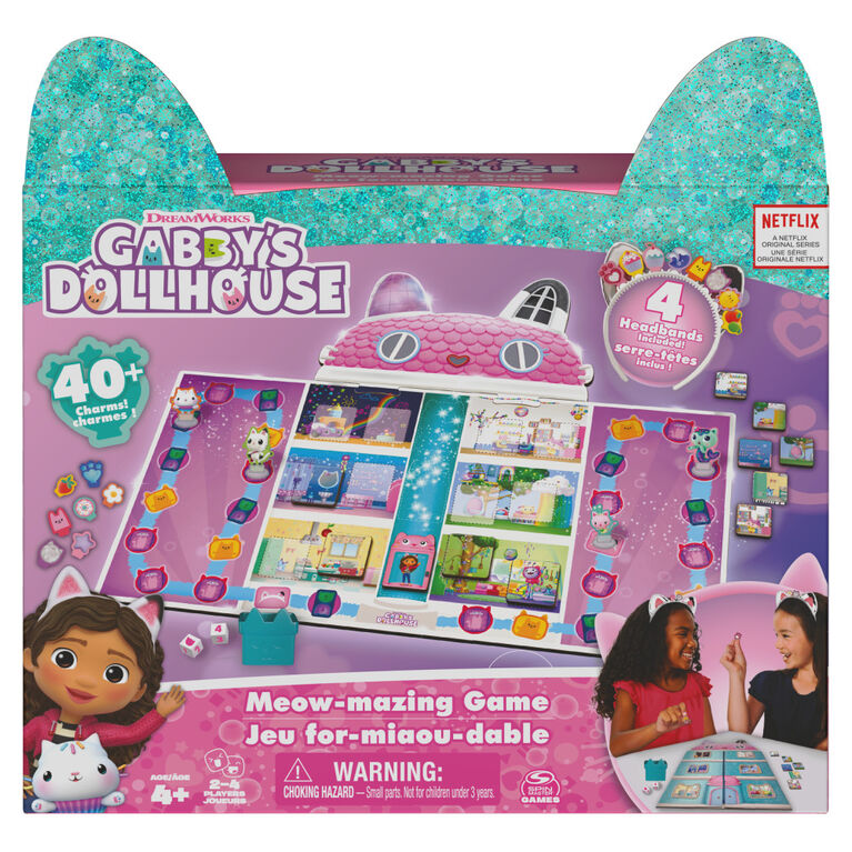 Gabby's Dollhouse, Meow-mazing Board Game Based on the DreamWorks Netflix Show with 4 Kitty Headbands