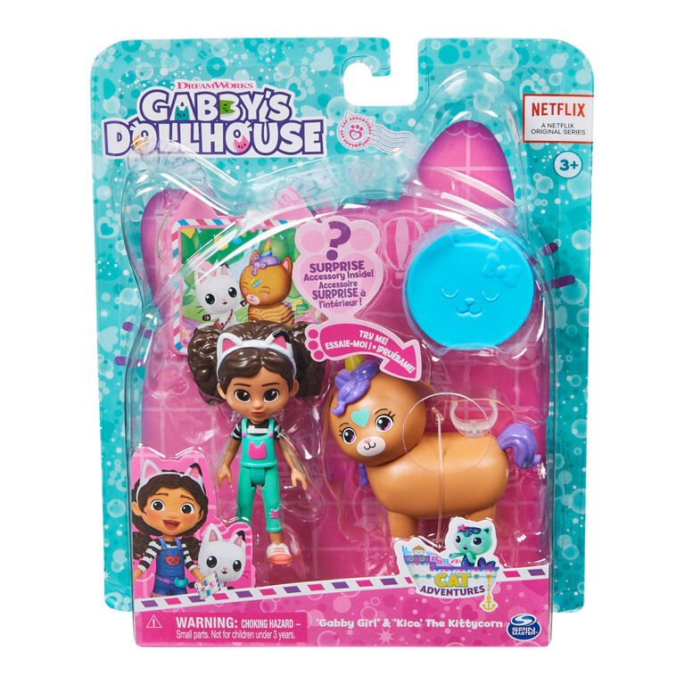 Gabby's Dollhouse, Coffret de figurines Gabby et Kico la chalicorne, Avec  accessoires et jouets surprises