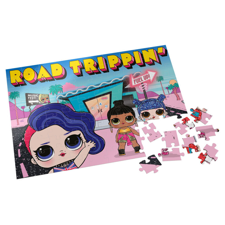 L.O.L. Surprise! 100-Piece Jigsaw Puzzle Fashionable Dolls Road Trippin' Colorful Artwork in Easy Storage Tower