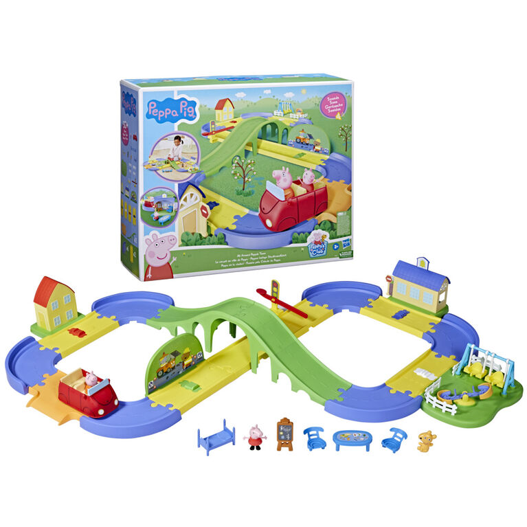 Peppa Pig - All Around Peppa's Town Set with Adjustable Track; Includes Vehicle and 1 Figure - French Edition