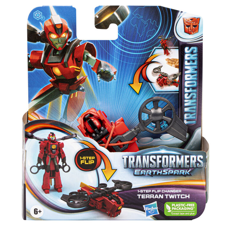 Transformers Toys EarthSpark 1-Step Flip Changer Terran Twitch, 4 Inch Action Figure