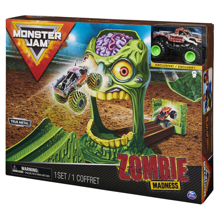 Monster Jam, Official Zombie Madness Playset Featuring Exclusive 1:64 Scale Die-Cast Zombie Monster Truck