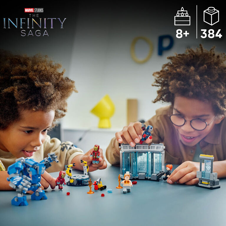 LEGO Marvel Le laboratoire d'Iron Man : la salle des armures, Ensemble de construction de superhéros avec figurines 76315