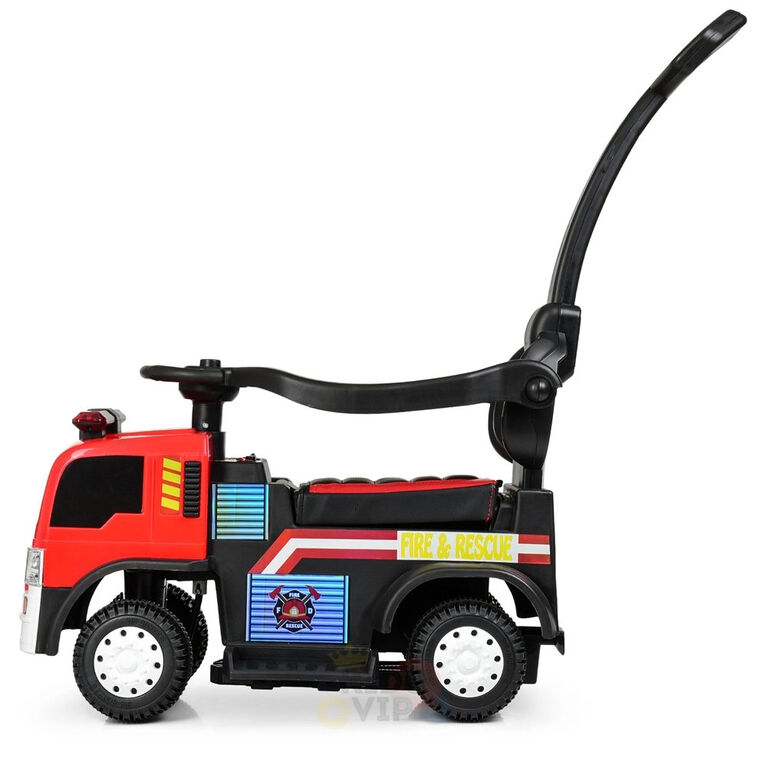 KidsVip 6V Kids and Toddlers Fire Truck Ride on Push Truck 3 in 1 w/Side Guards, Handle, Leather Seat - English Edition