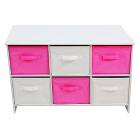 Pink/White Wood Storage Bench with bins