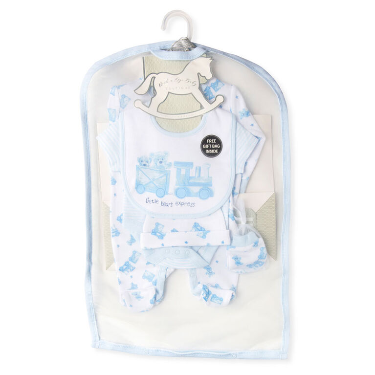 Rock a Bye Baby Boutique - Photoprint Bear &Train Footie 5 Pc Set - Newborn