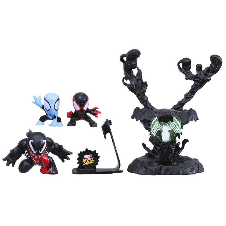 Marvel Stunt Squad Villain Knockdown, Spider-Man et Miles Morales contre  Venom, jeu avec figurines de 3,5 cm