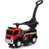 KidsVip 6V Kids and Toddlers Fire Truck Ride on Push Truck 3 in 1 w/Side Guards, Handle, Leather Seat - English Edition