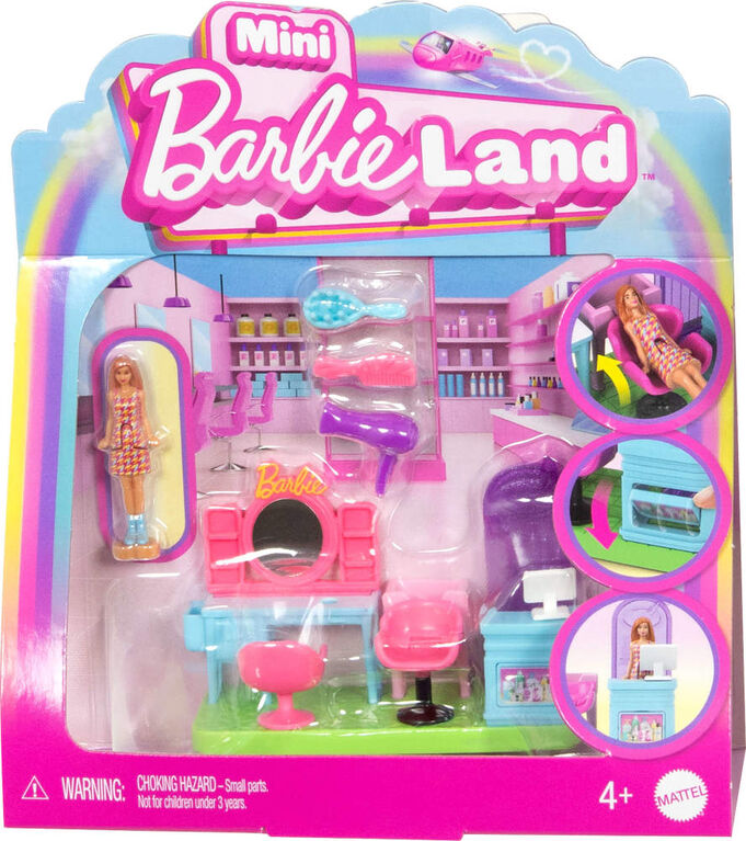 Barbie Mini BarbieLand Collectible Hair Salon Playset with 1.5-inch Barbie Doll, Interactive Play Areas for Storytelling Fun